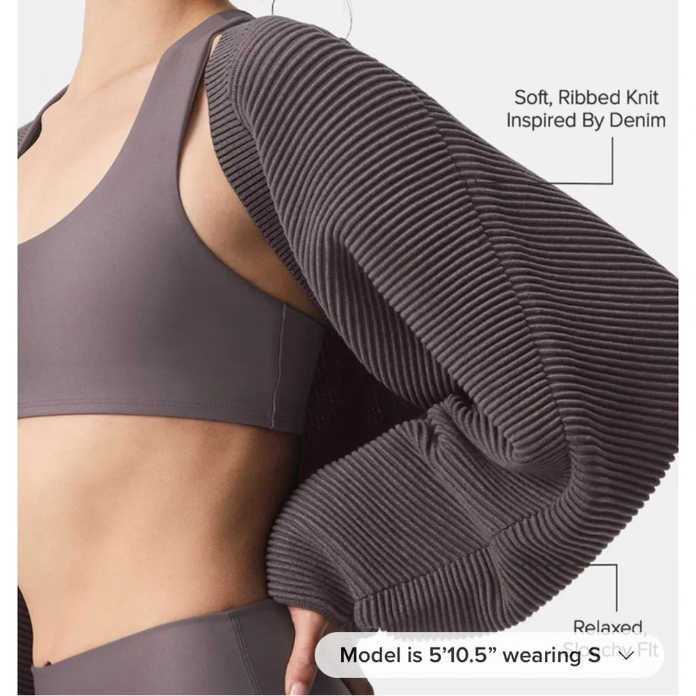 Alo Yoga Denim Knit Shawl in Raisinette/ Black size M/L- NWT - Picture 6 of 8